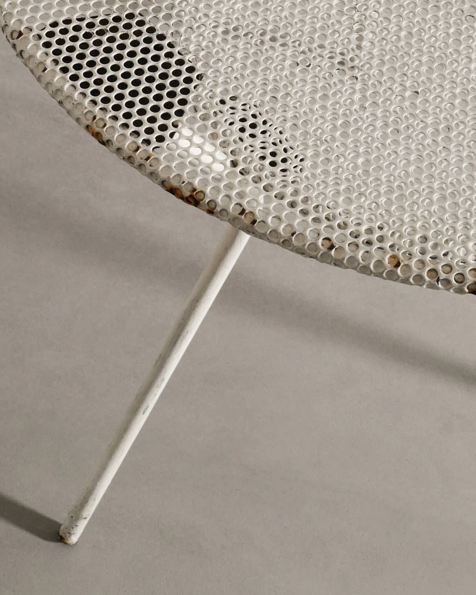 Vintage French Mid Century Round Console Table in White Metal, 1950s