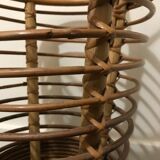 Umbrella holder with 2 handles in curved rattan and wood, circa 1960