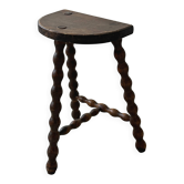 tabouret de ferme français vintage en bois tourné