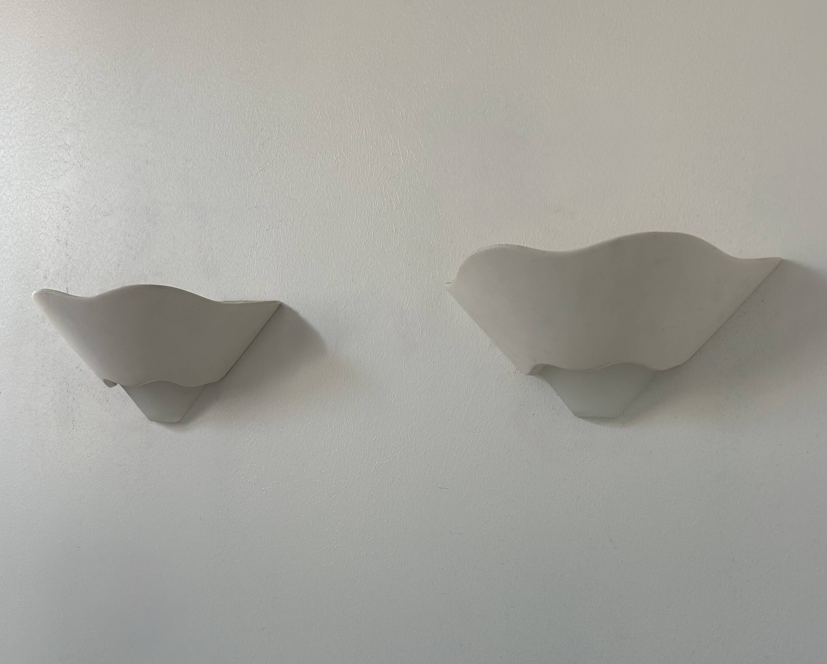 Pair of vintage wall lights, plaster and sandblasted glass, France 1970