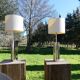 Foot of chrome lamps and ivory white lampshade