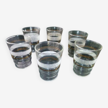 Lot de 6 verres de table vintage à rayures granitées