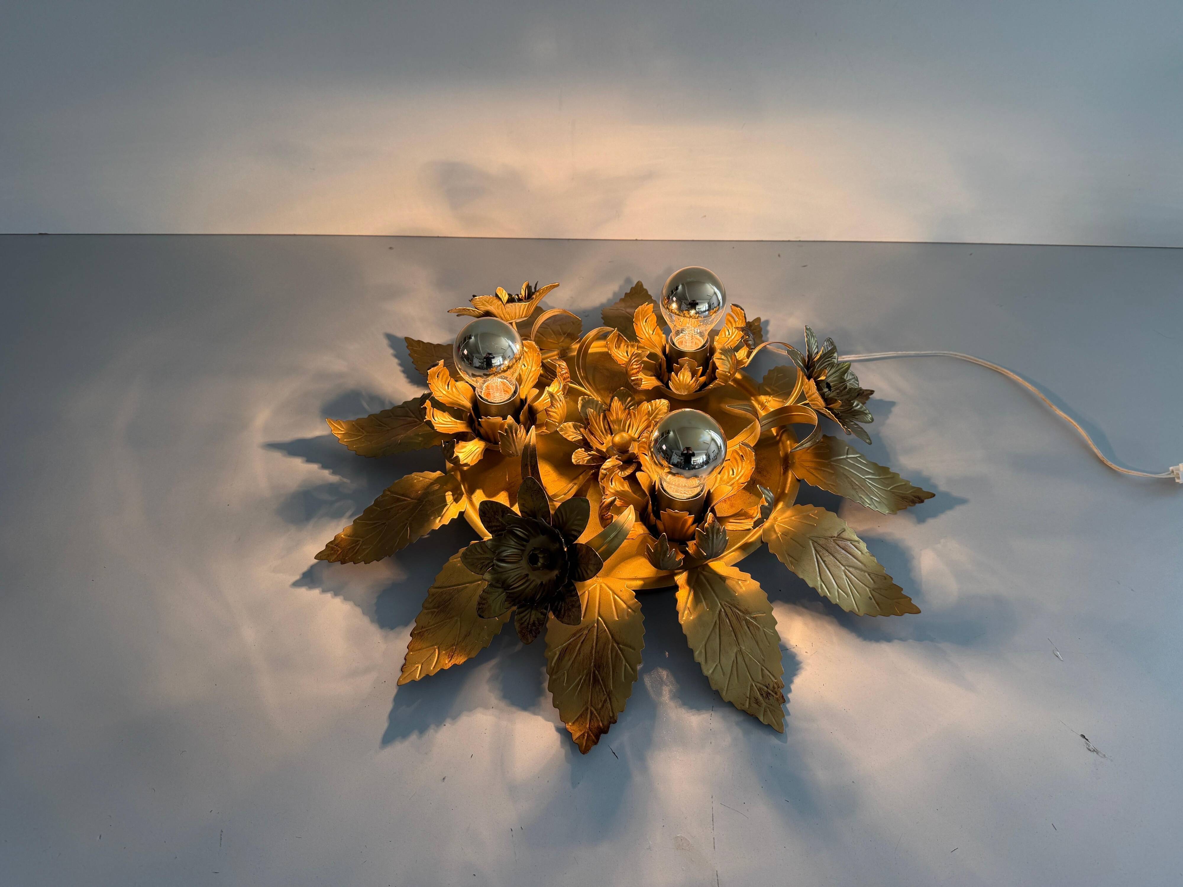 Three-arm flush lamp, brass, Design/One, 1960s, Germany