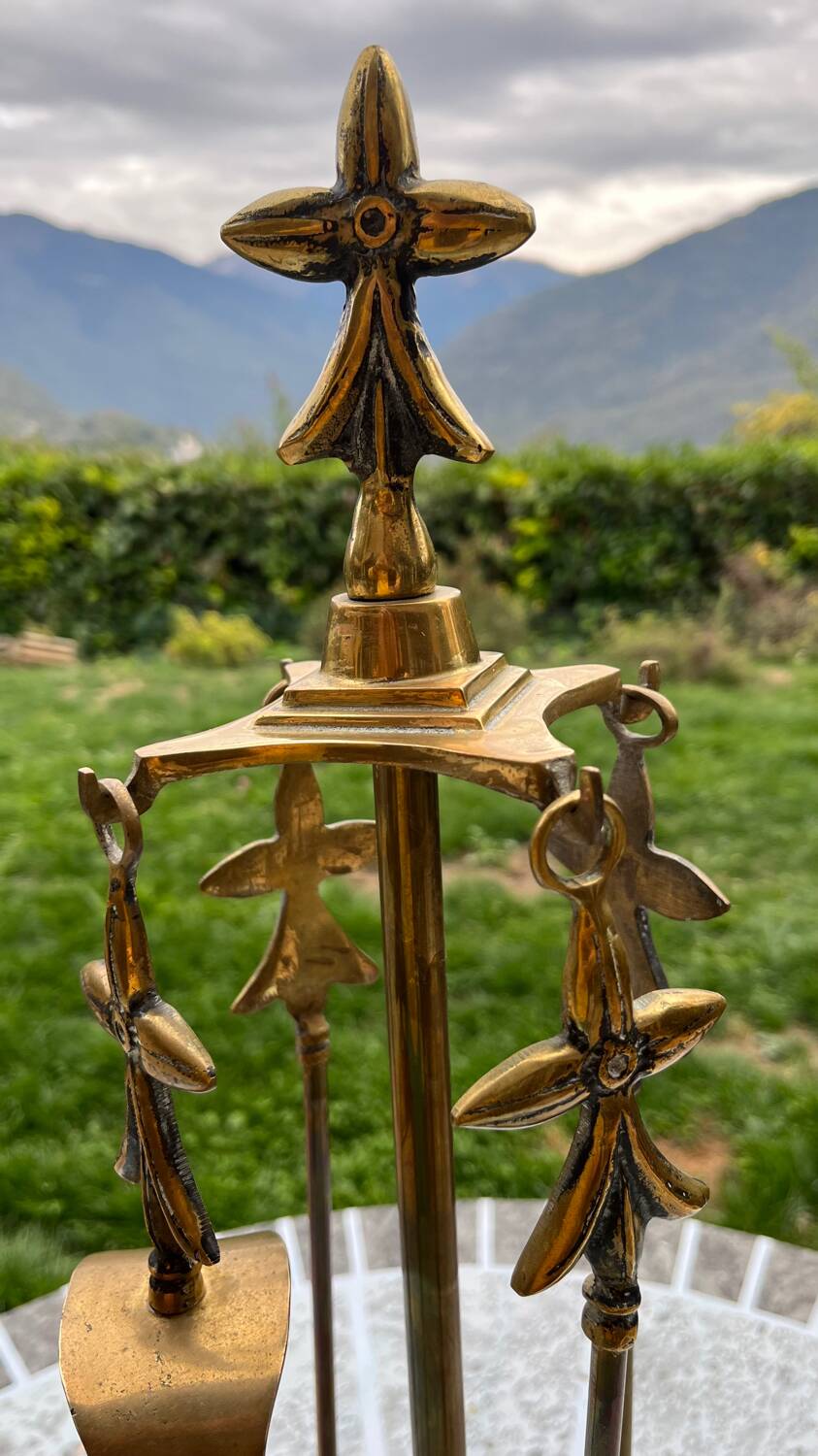 Old brass fireplace set