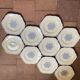 Set of 10 antique 6-sided flat plates – late 19th century earthenware, oriental light blue decor