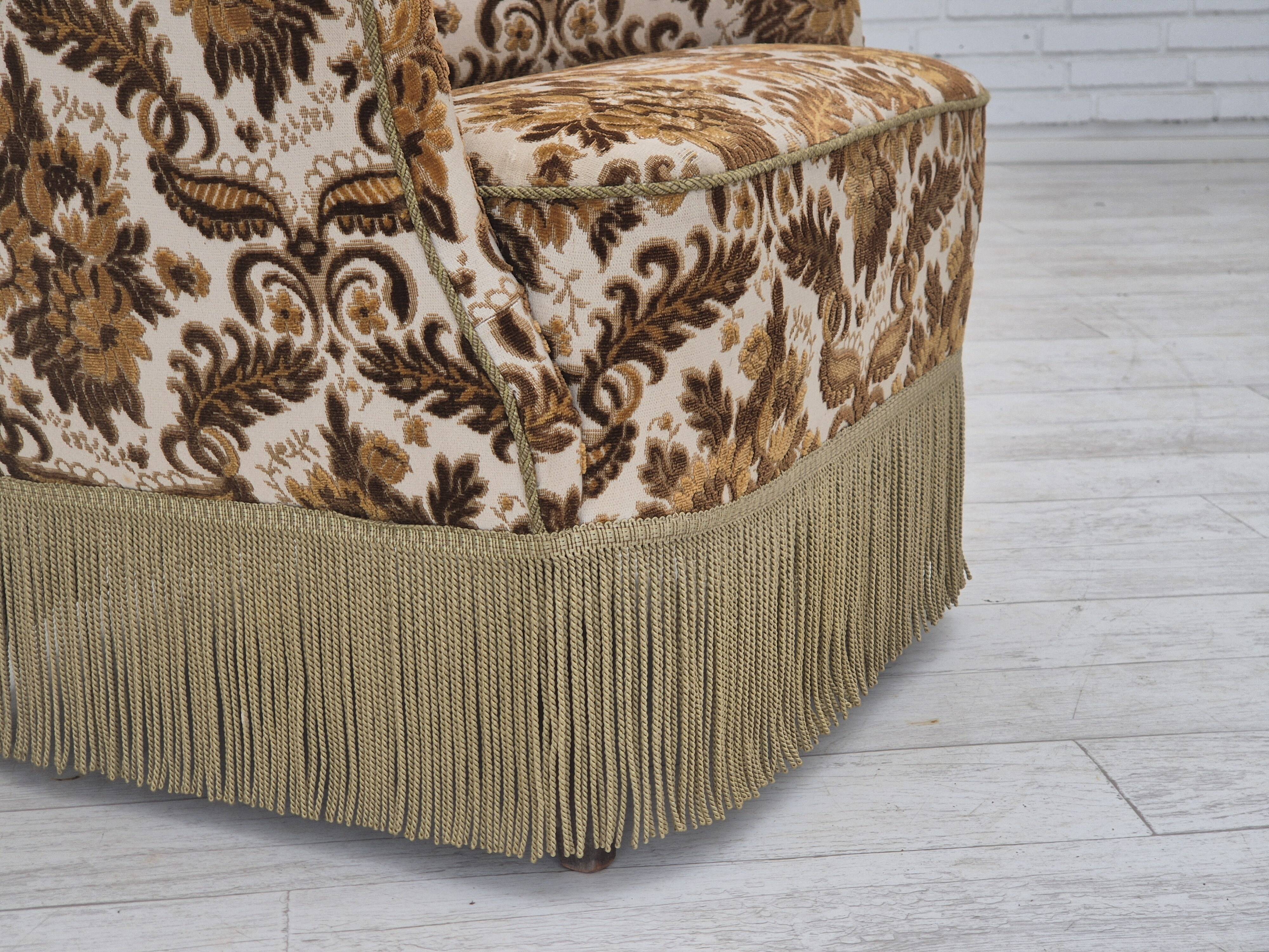 1960s, Danish highback armchair, furniture velour fabric, ash wood.