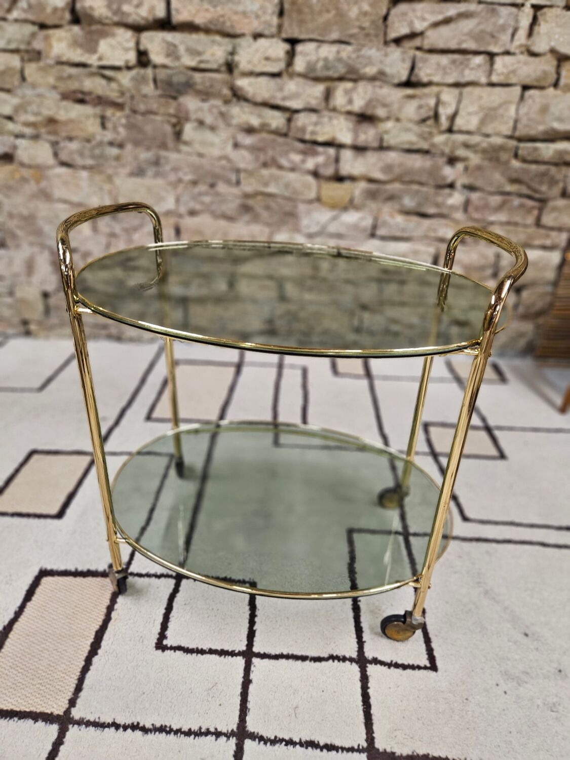 Golden dessert table and smoked glass 1970 vintage
