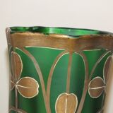 Paire de grands vases Art Nouveau en verre peint émaillé décor trèfles