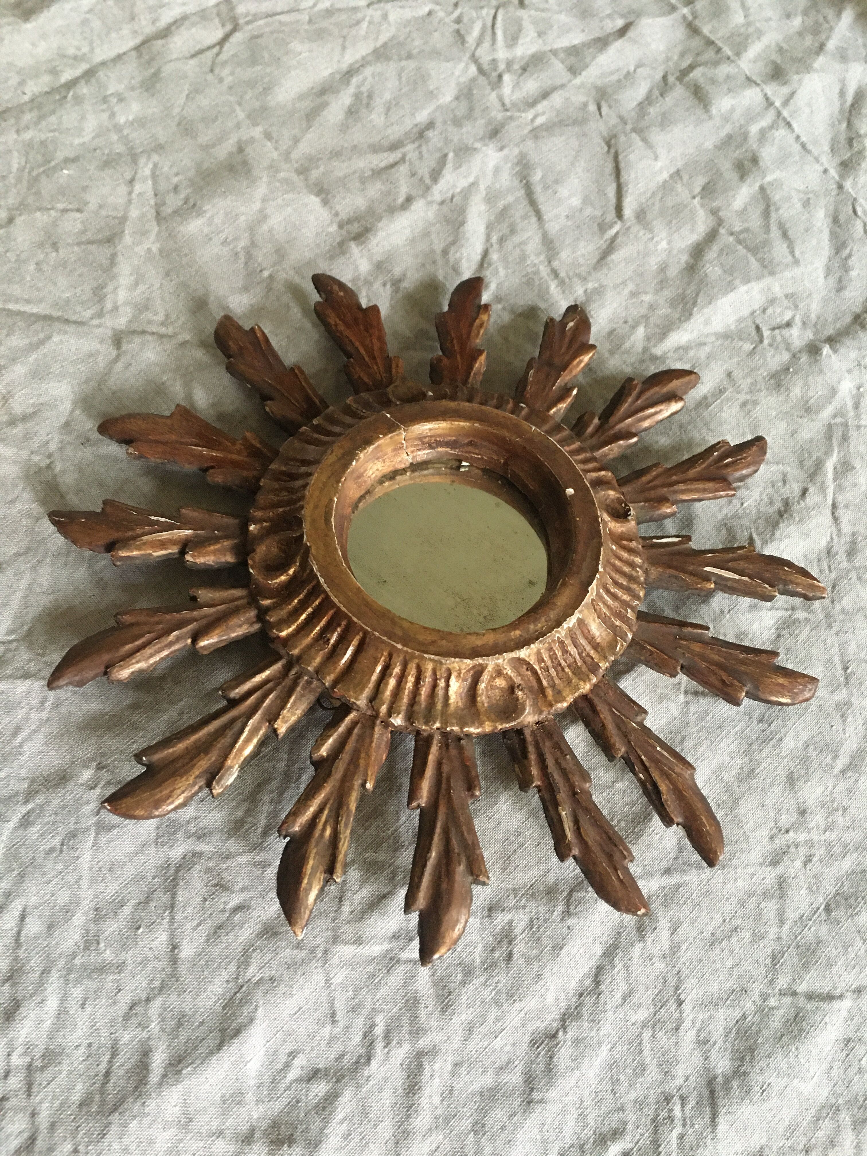 Gilded wood sun mirror, 60s