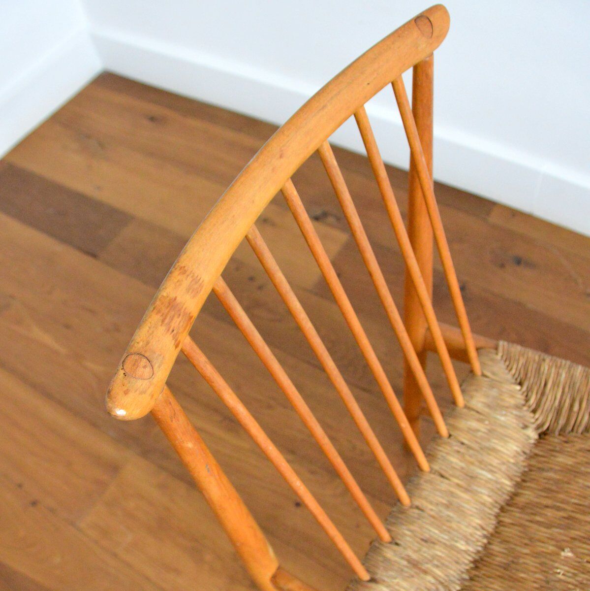 Pair of Dutch chairs wood and vintage straw 1950