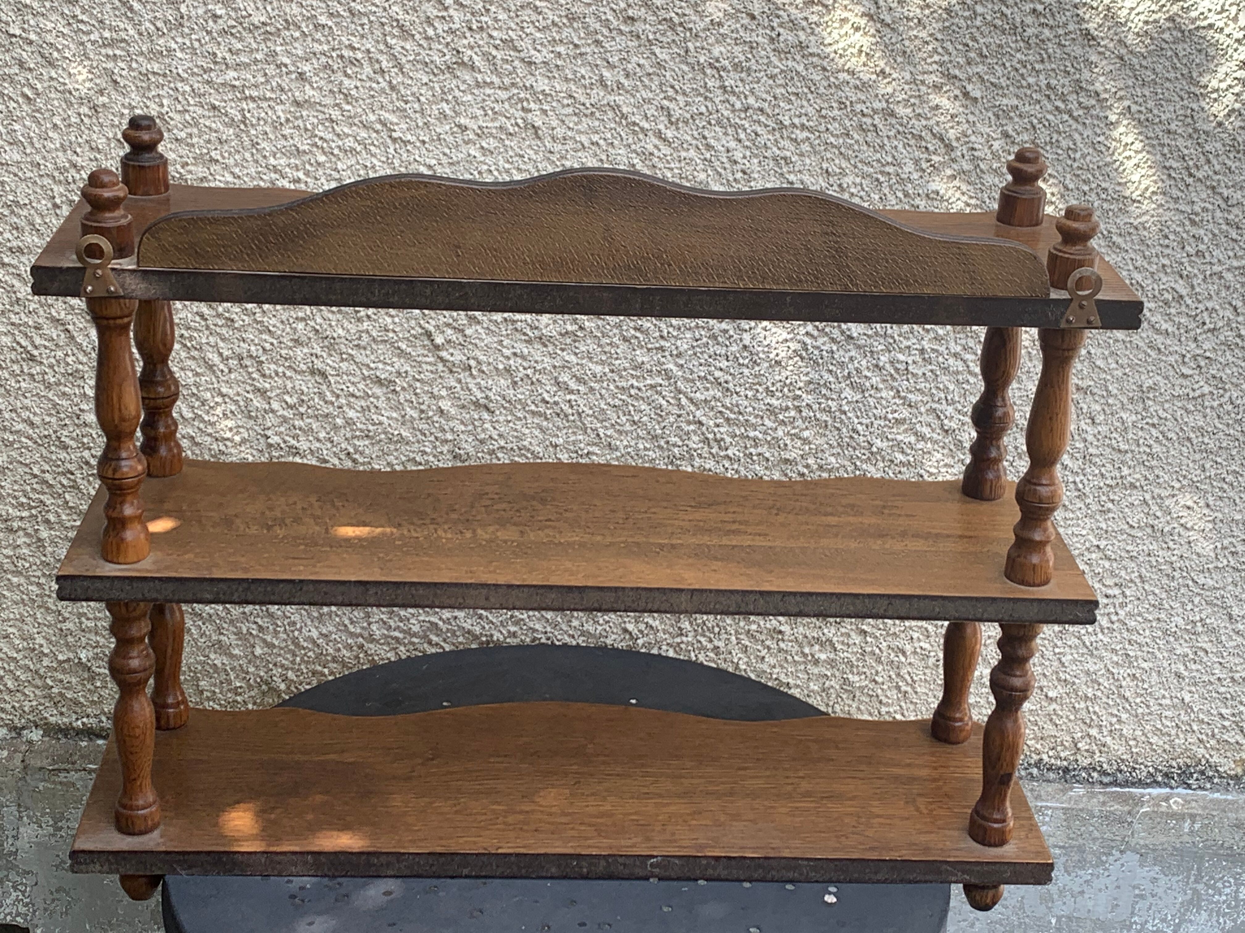 Shelf, 3 shelves, turned wood and vintage varnish