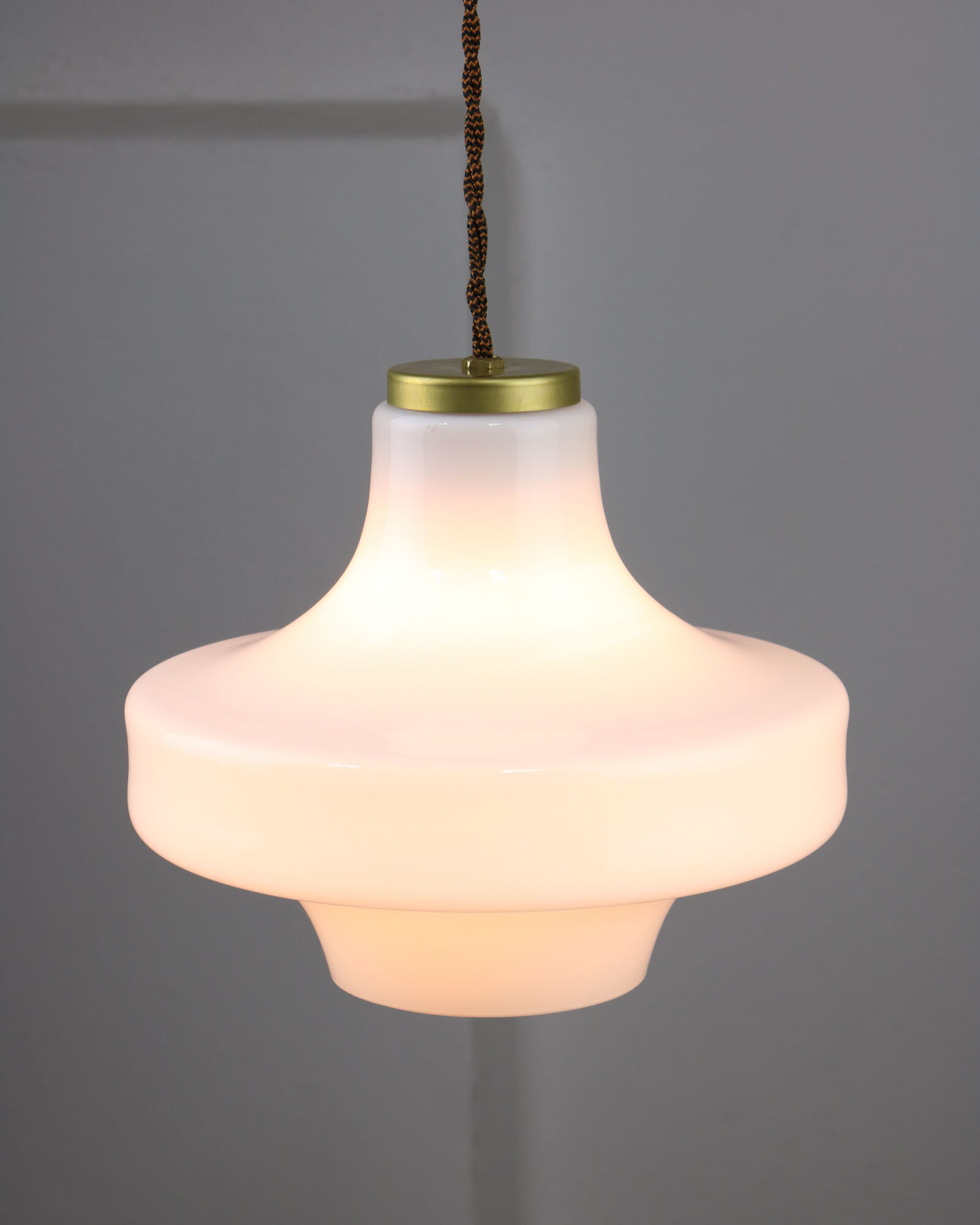 Mid-century white & brass pendant lamp