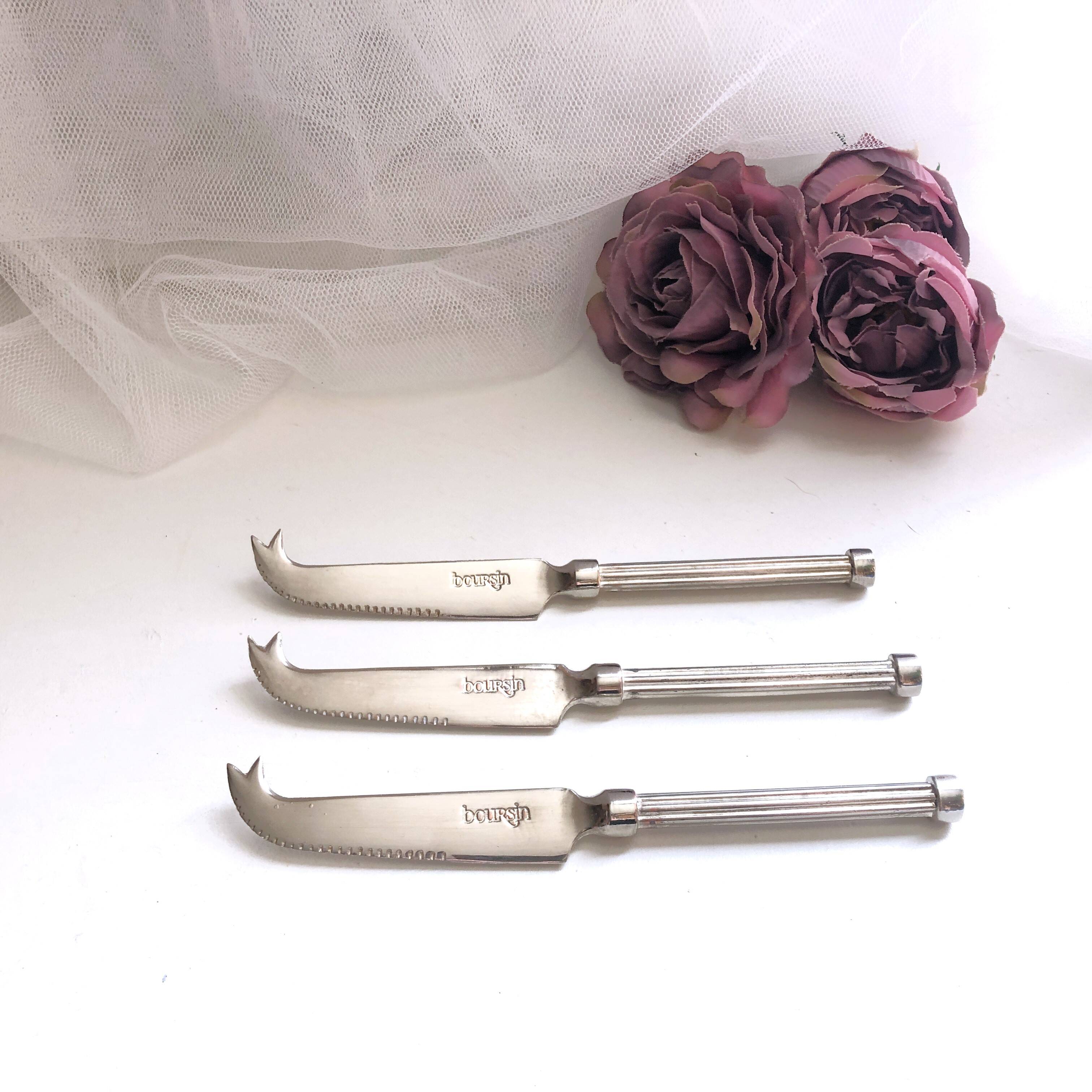 Lot de 3 petits couteaux à fromage métal argenté