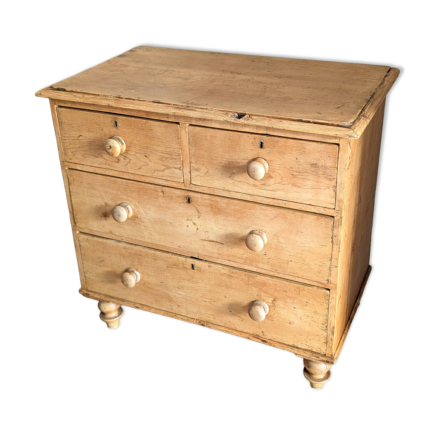 Renovated antique English solid pine chest of drawers.