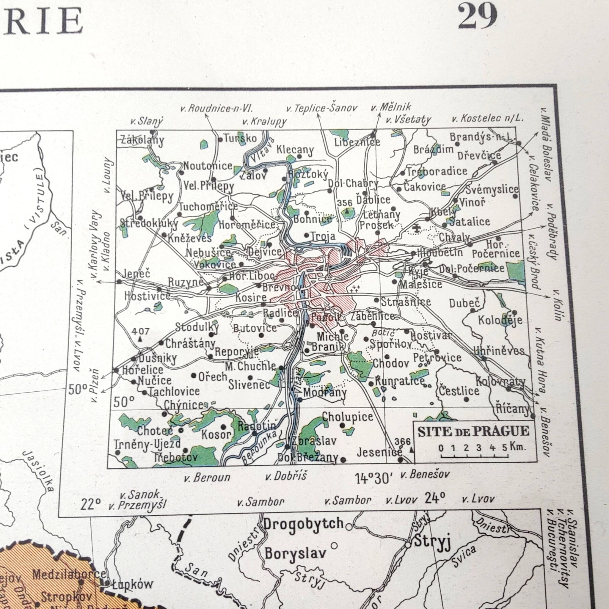 Old map of Austria, Czechoslovakia, Hungary 43x43cm from 1950