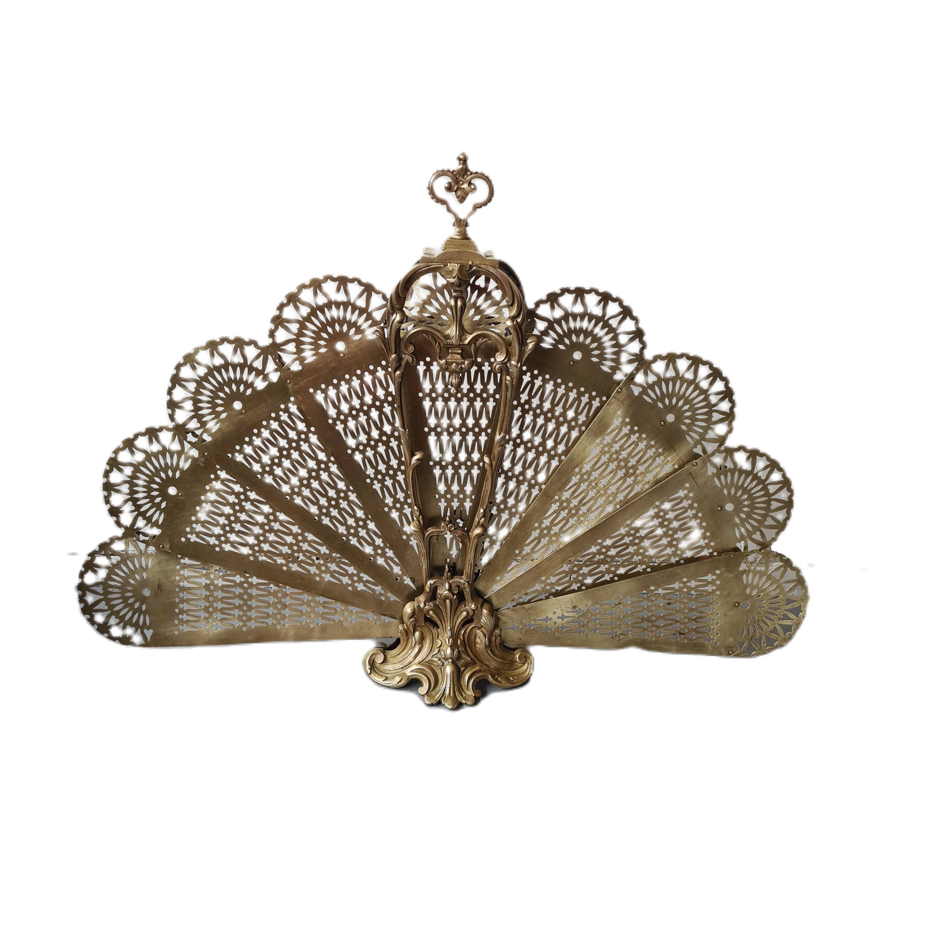 Classic French Brass/Bronze Peacock Fire Screen, Late 19th Century