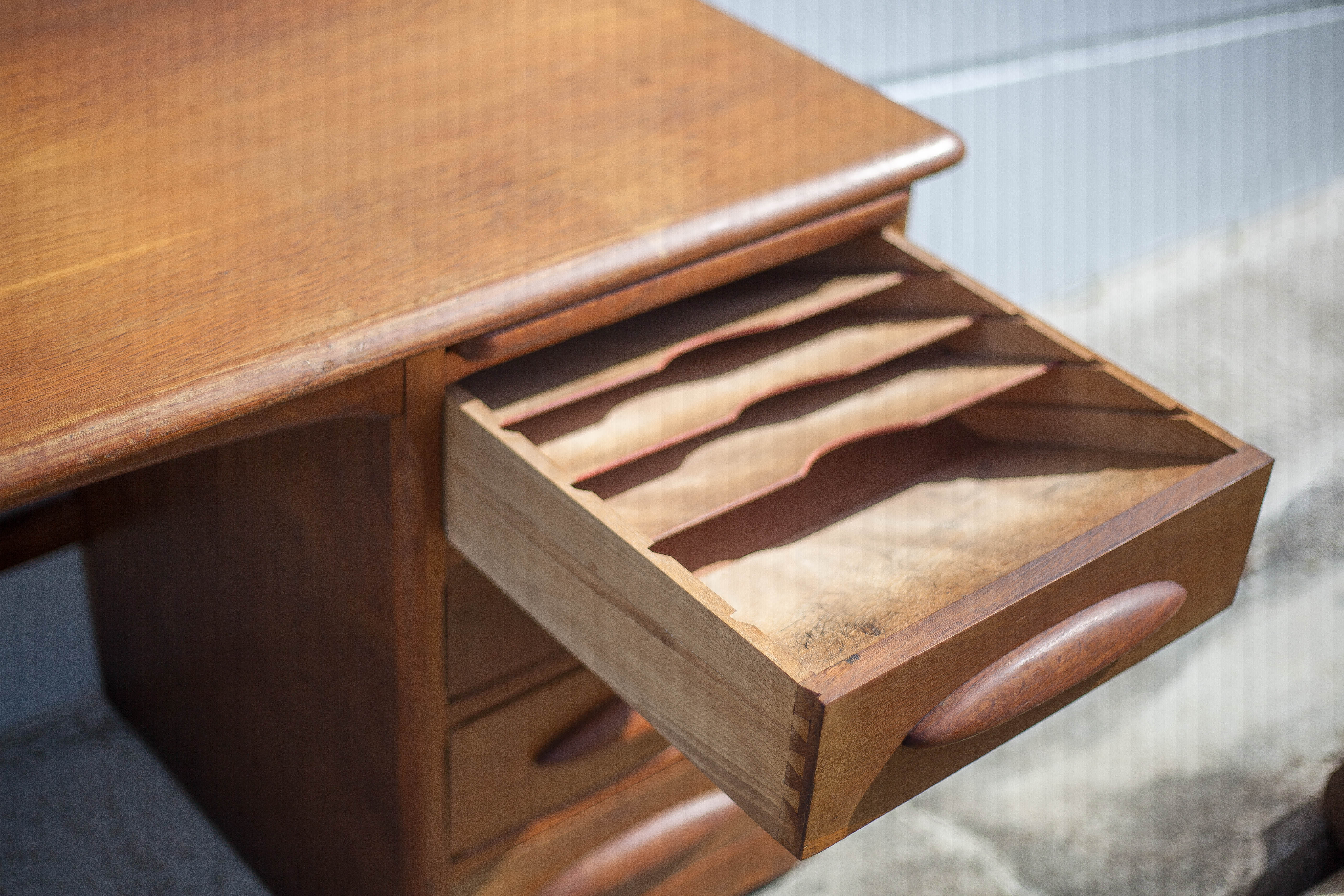 American wood desk, desk with drawers and folding extension, 50s
