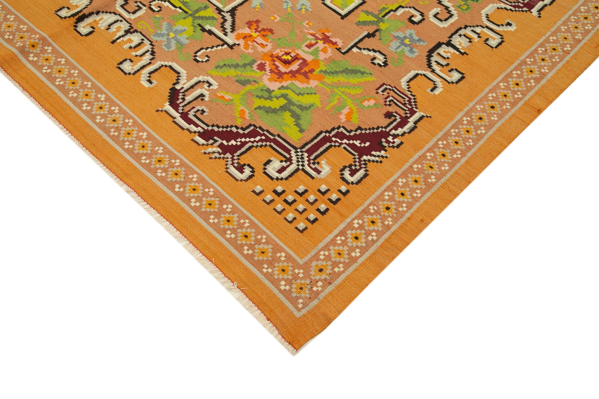 Handmade Vintage Moldovan Yellow Kilim 200 cm x 300 cm