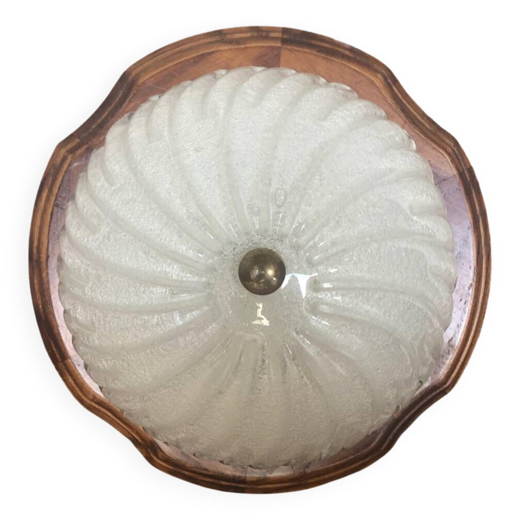 Old Bubble Glass Ceiling Light + Vintage Wood Contour #A705