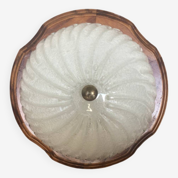 Old Bubble Glass Ceiling Light + Vintage Wood Contour #A705