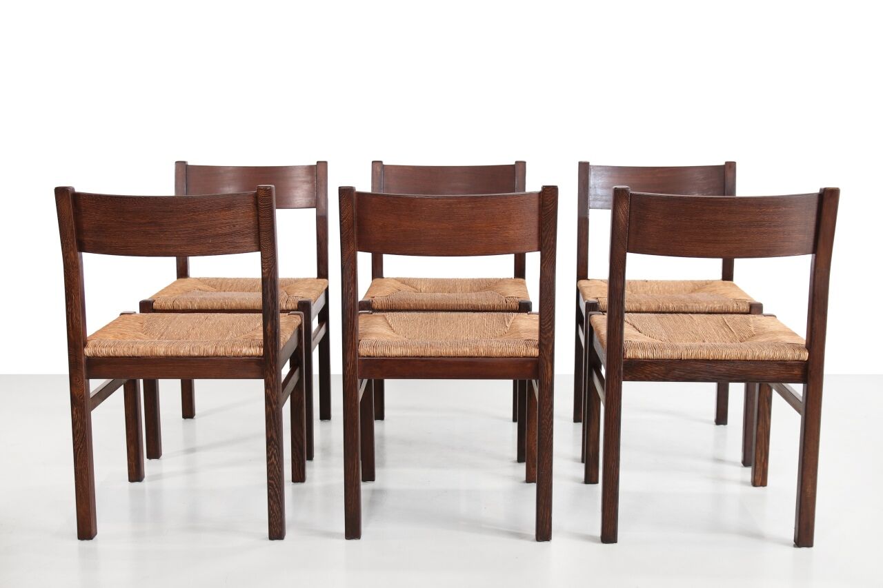 Suite of six Wenge wooden dining chairs
