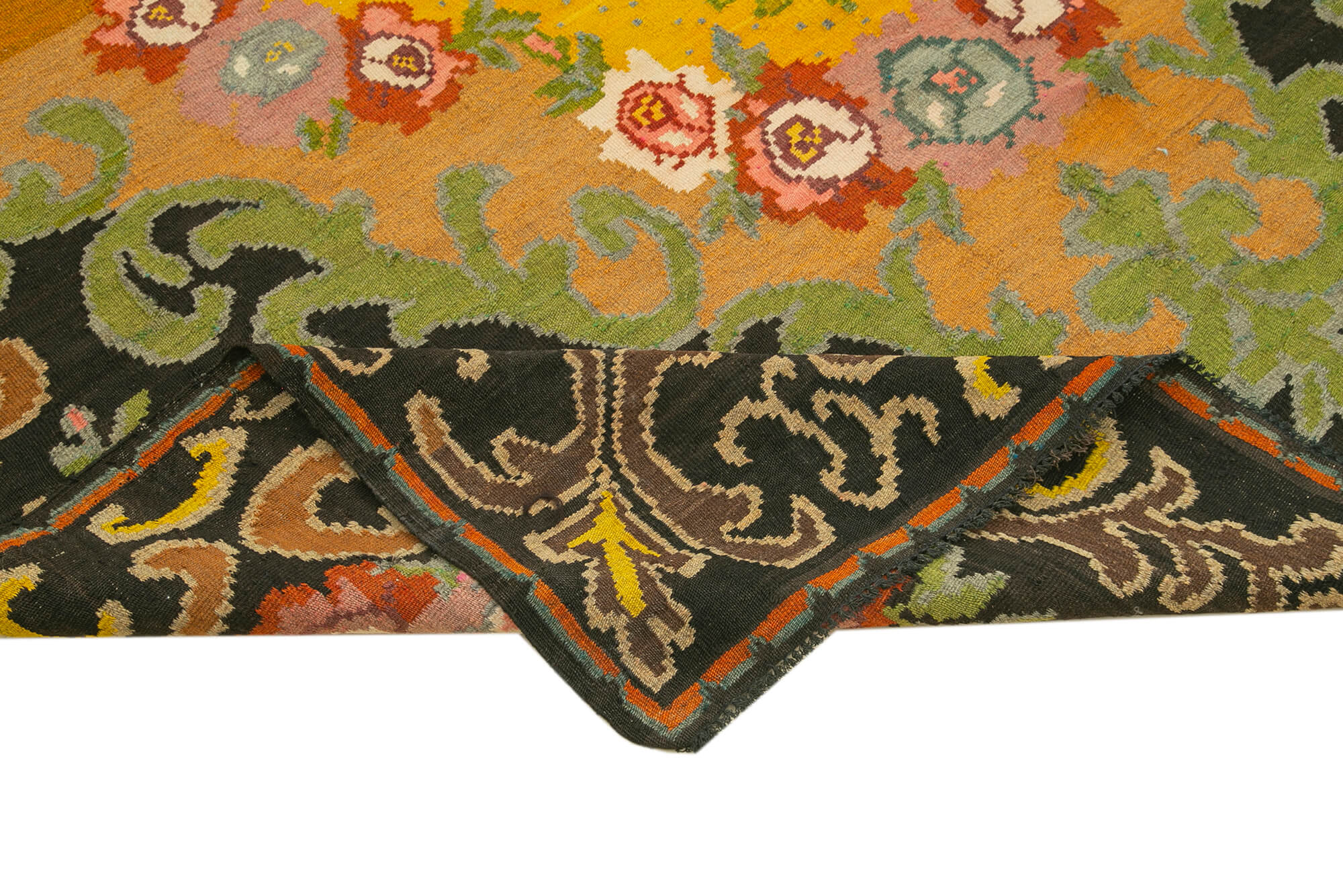 Handwoven Vintage Flatweave Black Kilim 208 cm x 330 cm - 23429