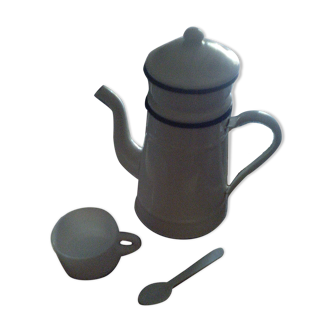Cafetiere émaillée bleu et blanc