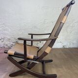 Colonial style leather armchair and ottoman