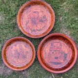 Lot de 3 plats ronds en laque rouge - Chine