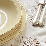 Set of 3 Digoin Sarreguemines old earthenware serving dishes in beige and gilded color ACC-7259