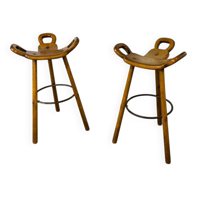 Ensemble de 2 tabourets de bar brutalistes Marbella par Sergio Rodrigues, années 1960.