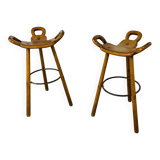 Set of 2 Brutalist Marbella Bar Stools by Sergio Rodrigues, 1960s