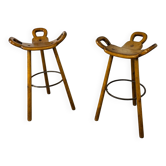 Ensemble de 2 tabourets de bar brutalistes Marbella par Sergio Rodrigues, années 1960.