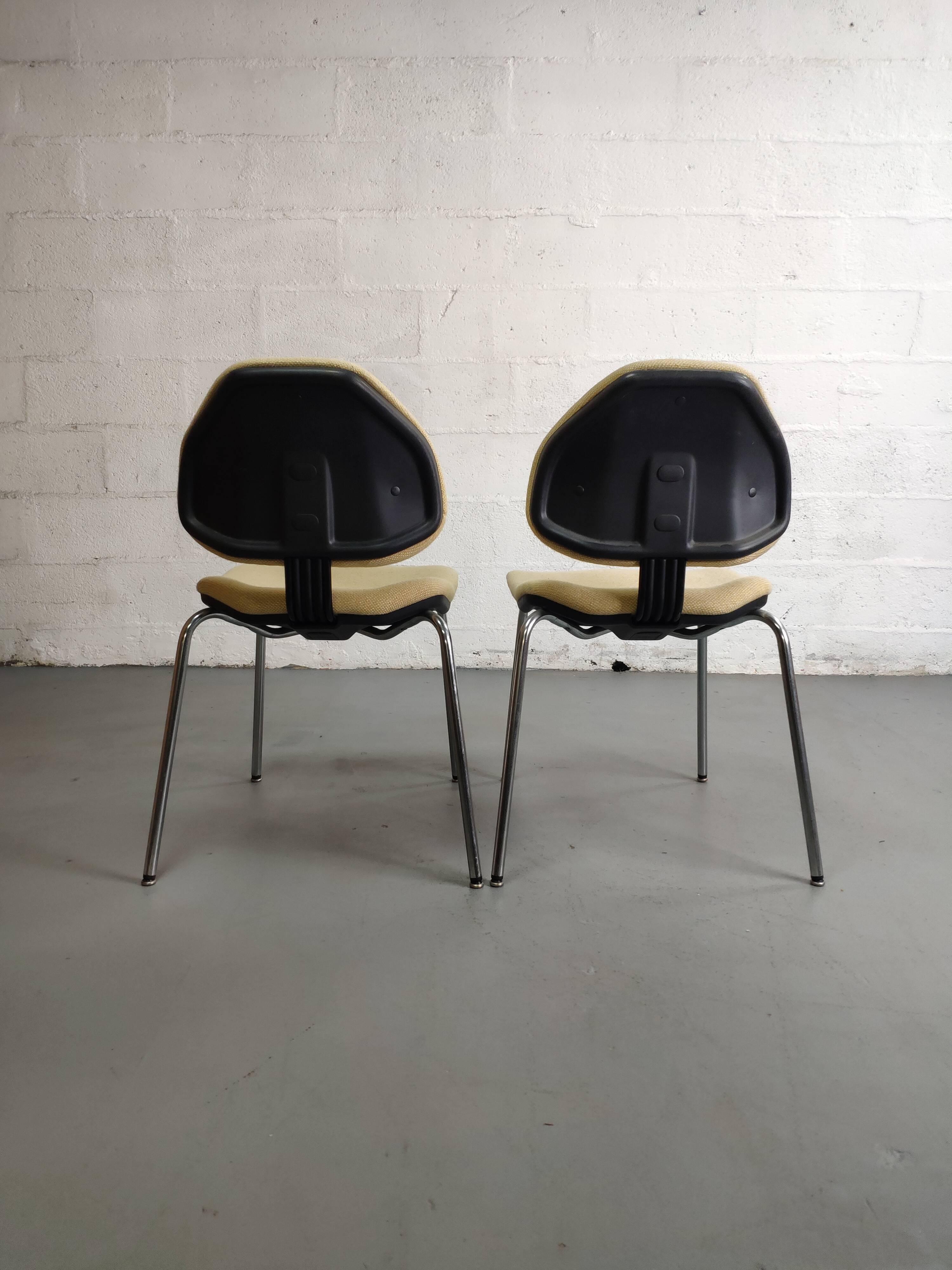 Pair of vintage chrome office chairs and beige fabric circa 70