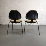 Pair of vintage chrome office chairs and beige fabric circa 70