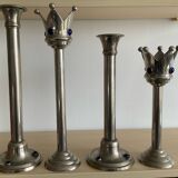 Set of 4 Art Deco candlesticks in silver-plated metal and lapis lazuli