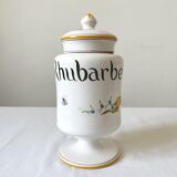 Apothecary pot Rhubarbe signed Lallier earthenware of art of Moustiers
