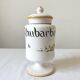 Apothecary pot Rhubarbe signed Lallier earthenware of art of Moustiers