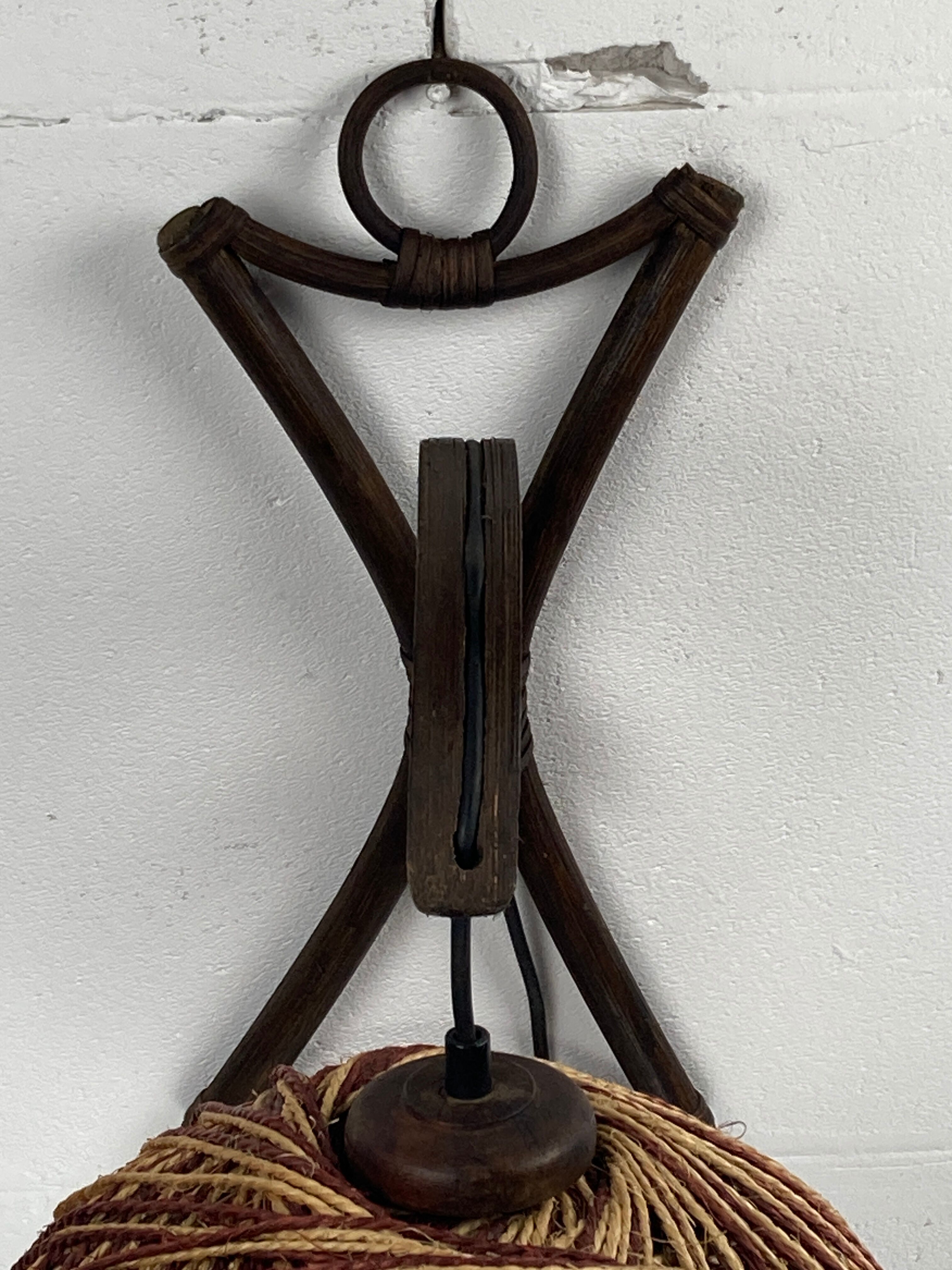 Rattan bamboo and rope sisal wall lamp, Dutch 1960s