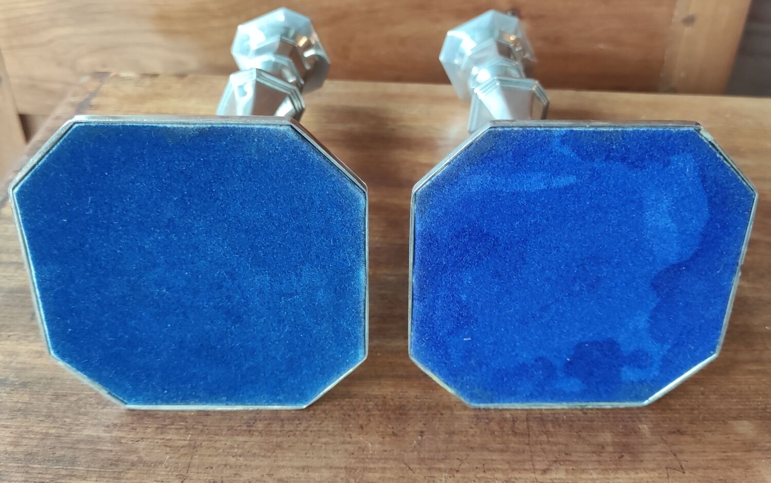 Pair of old silver metal candlesticks