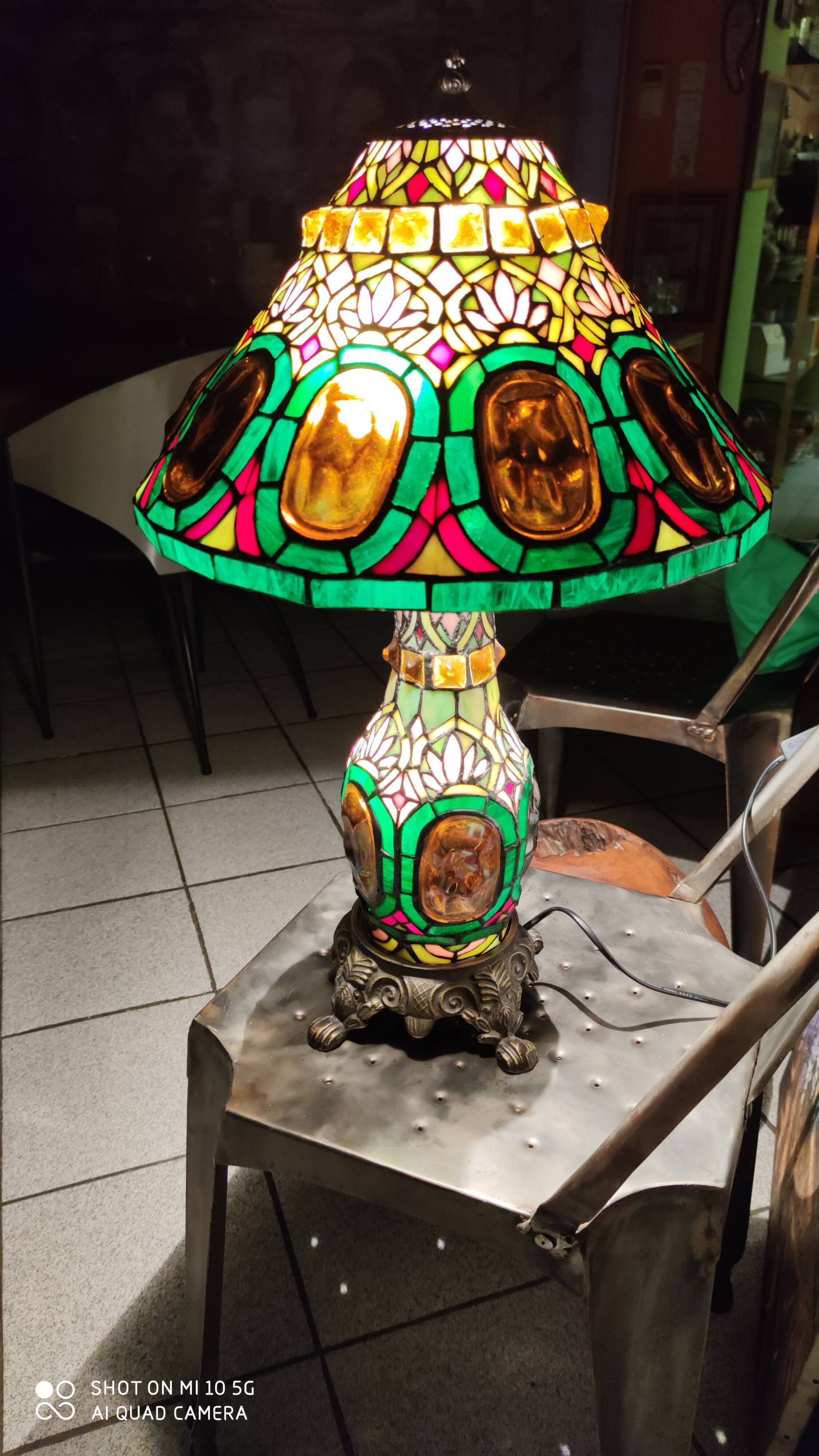 Stained glass mosaic lamp, circa 1980