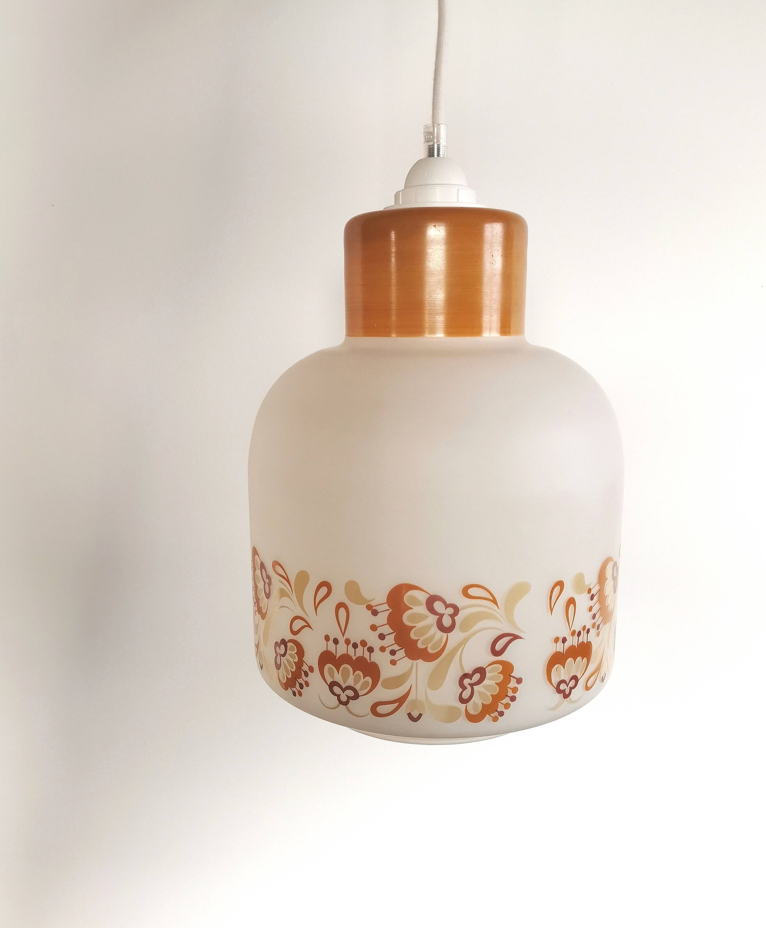 Vintage 70s opaline pendant lamp "Orangey white"