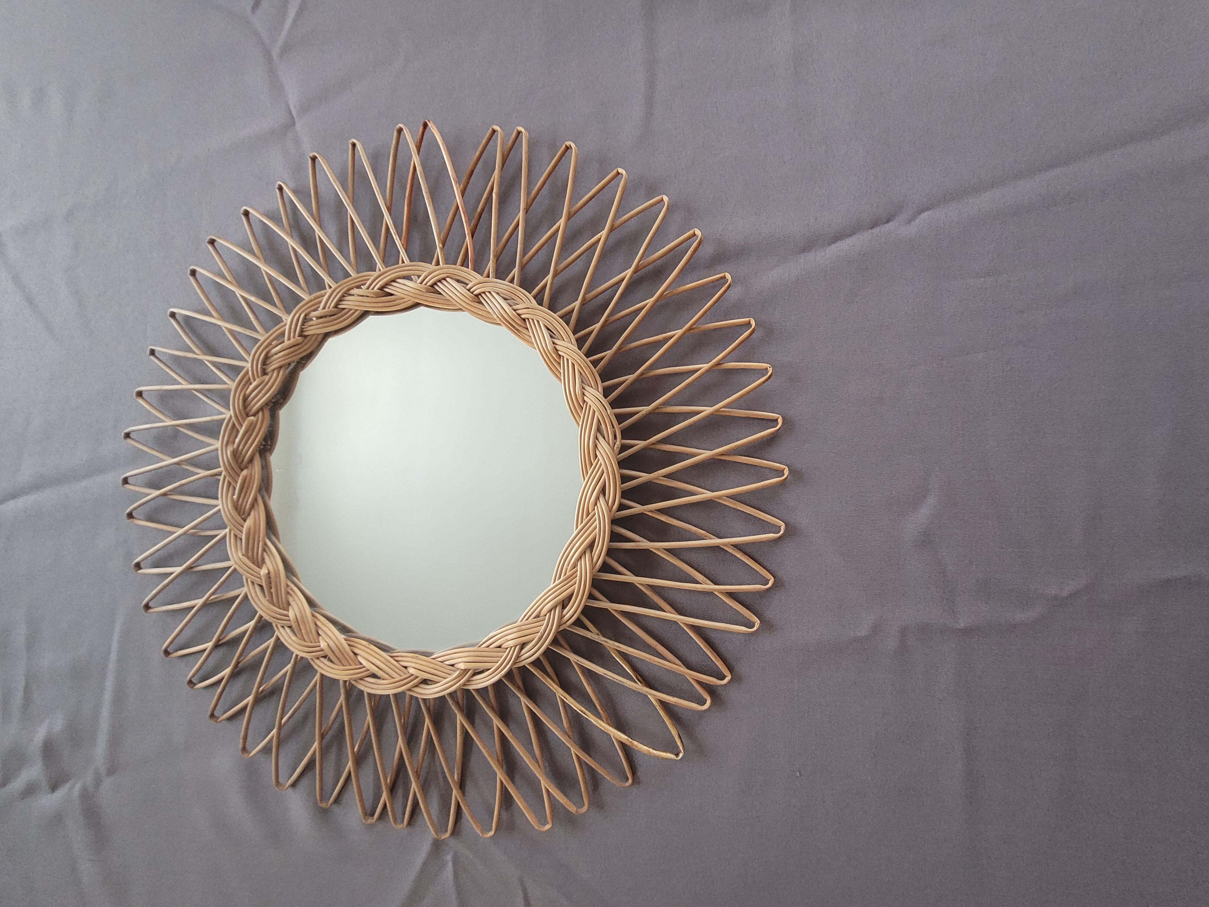 Rattan and wicker mirror from the 1970s 50cm
