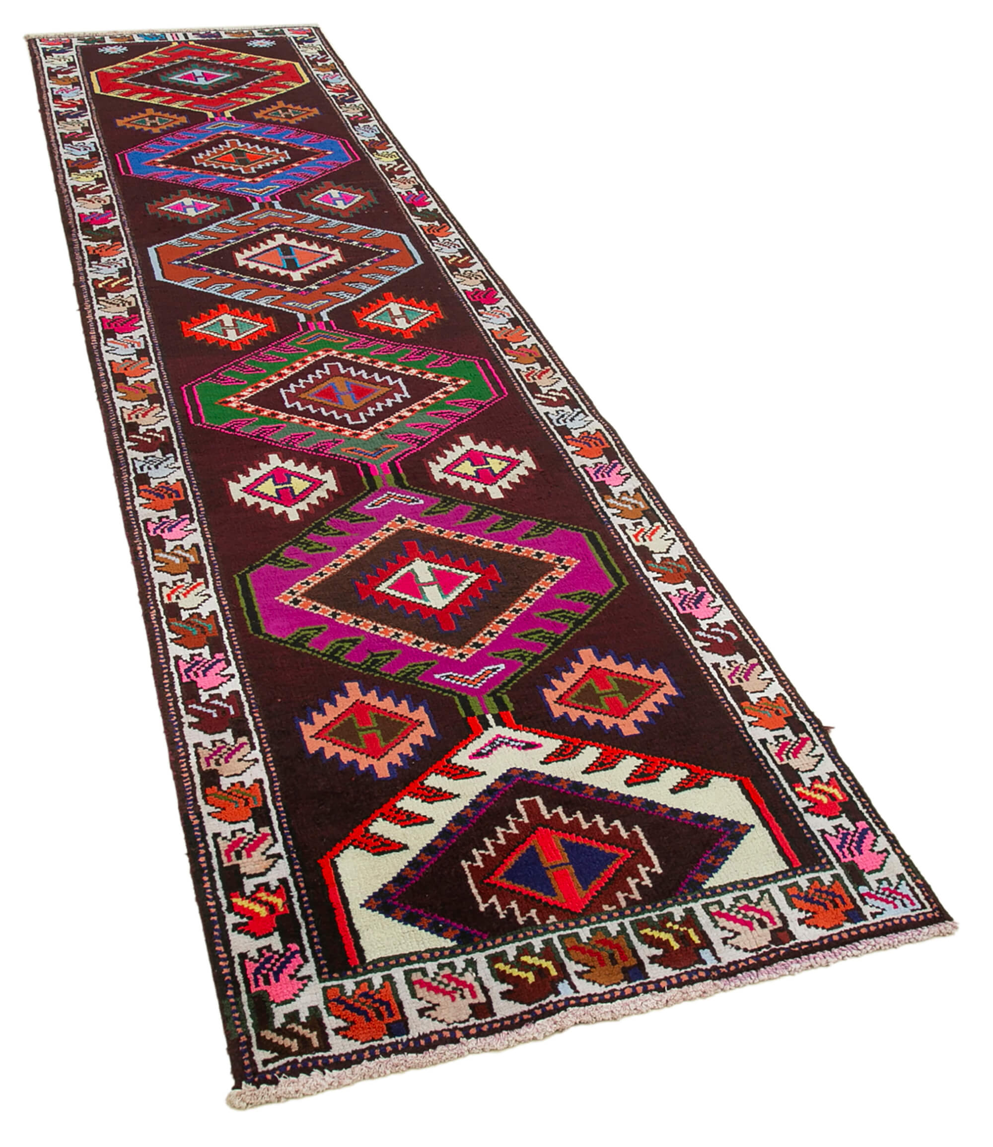 Hand-knotted wool turkish multicolor runner carpet 90 cm x 364 cm