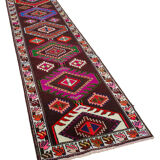 Hand-knotted wool turkish multicolor runner carpet 90 cm x 364 cm
