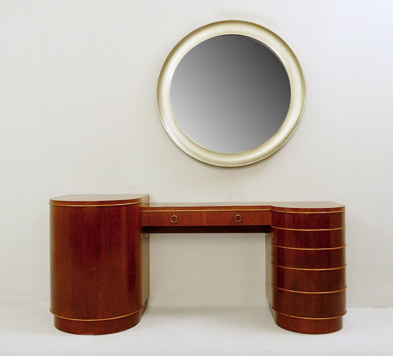 Brushed chrome round mirror 1970s 83x83cm