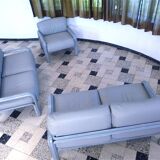 Two-Seater Leather and Steel Lounge Sofas by Gae Aulenti for Knoll International, 1970s, Set of 2