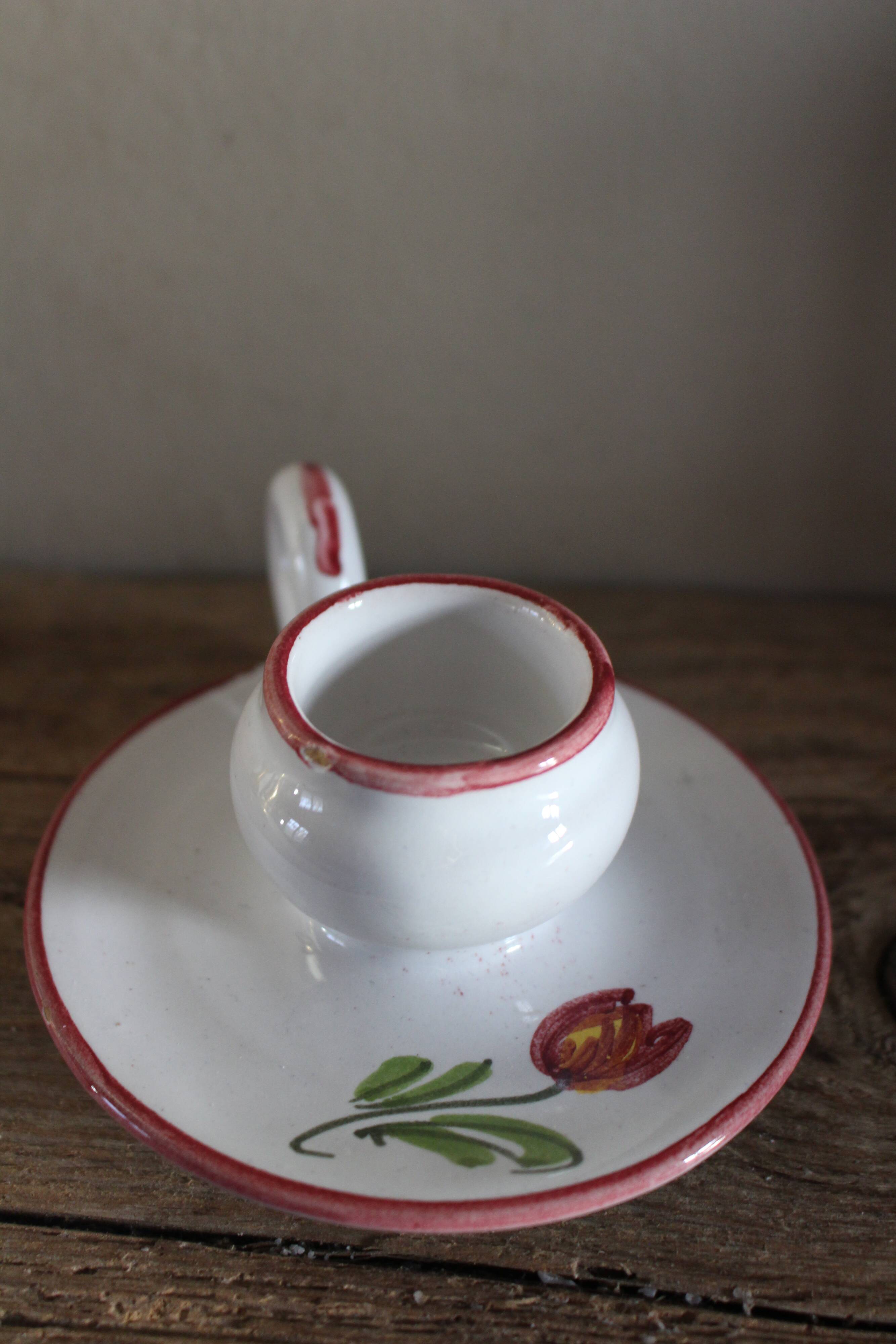 Vintage pink and green tulip ceramic candlestick rat.