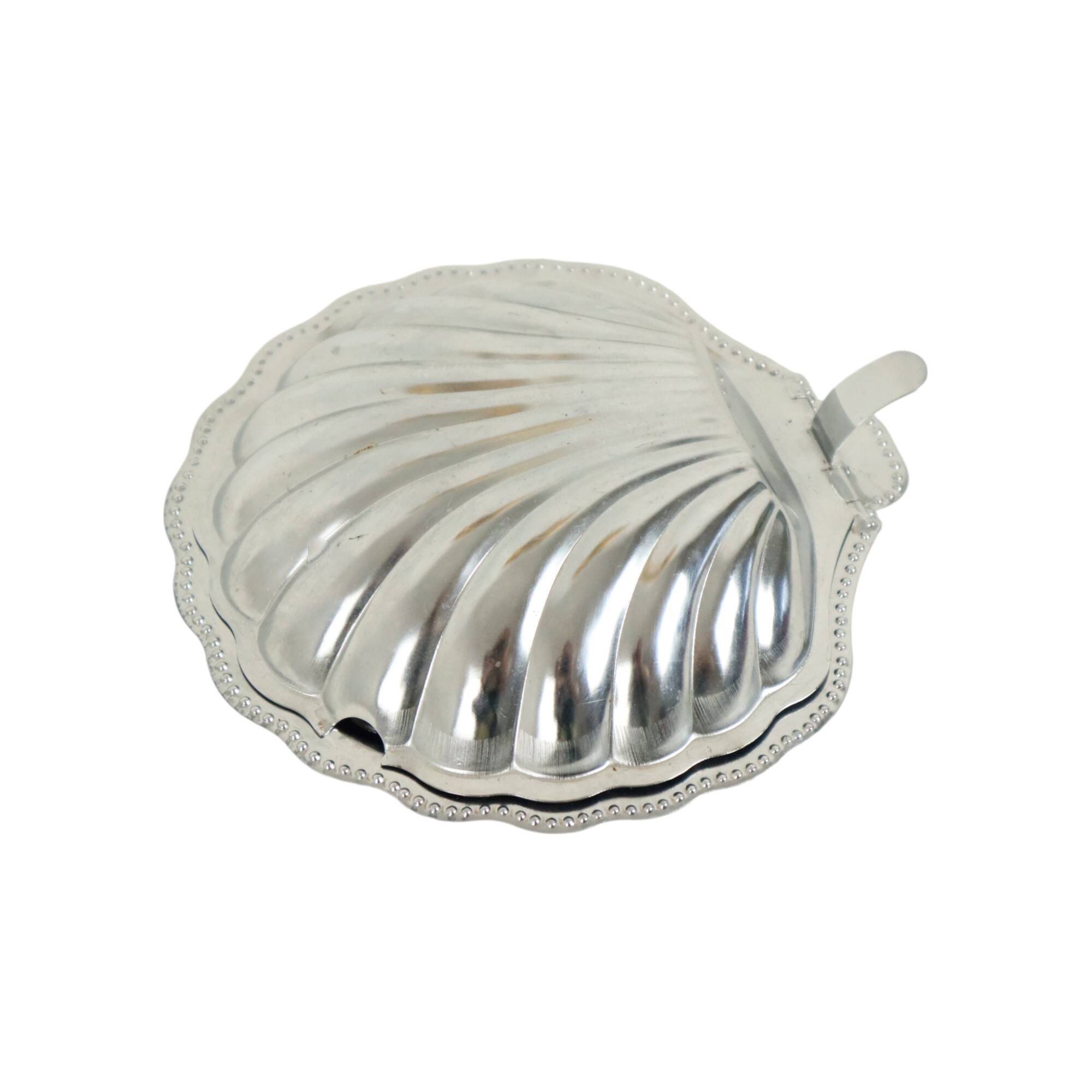 Shell Butter Bowl Caviar Holder Chrome Blue Glass Vintage