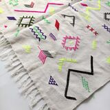 Kilim ecru carpet with colorful and fluorescent patterns 234x144cm